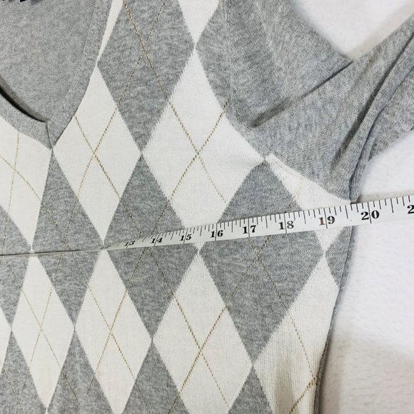 Tommy Hilfiger Womens Argyle Sweater Size L V Neck Pullover Long Sleeve Gray - Picture 10 of 11